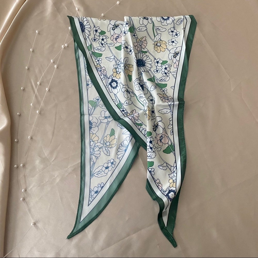 Floral Silky Scarf Green Art - Picture 3 of 5